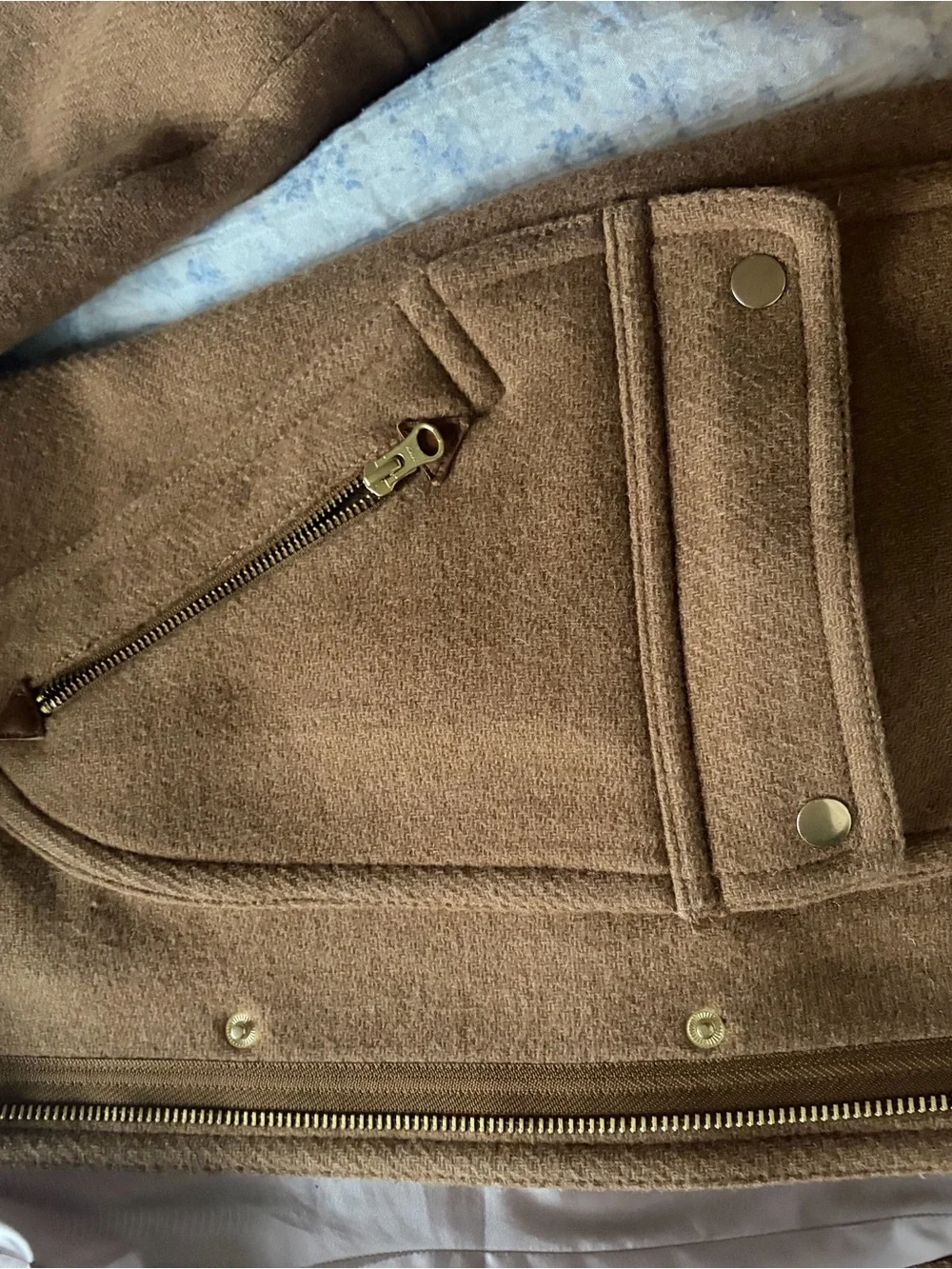 J. Crew Camel Wool-Blend Hooded Pea Coat with Faux-Fur Trim